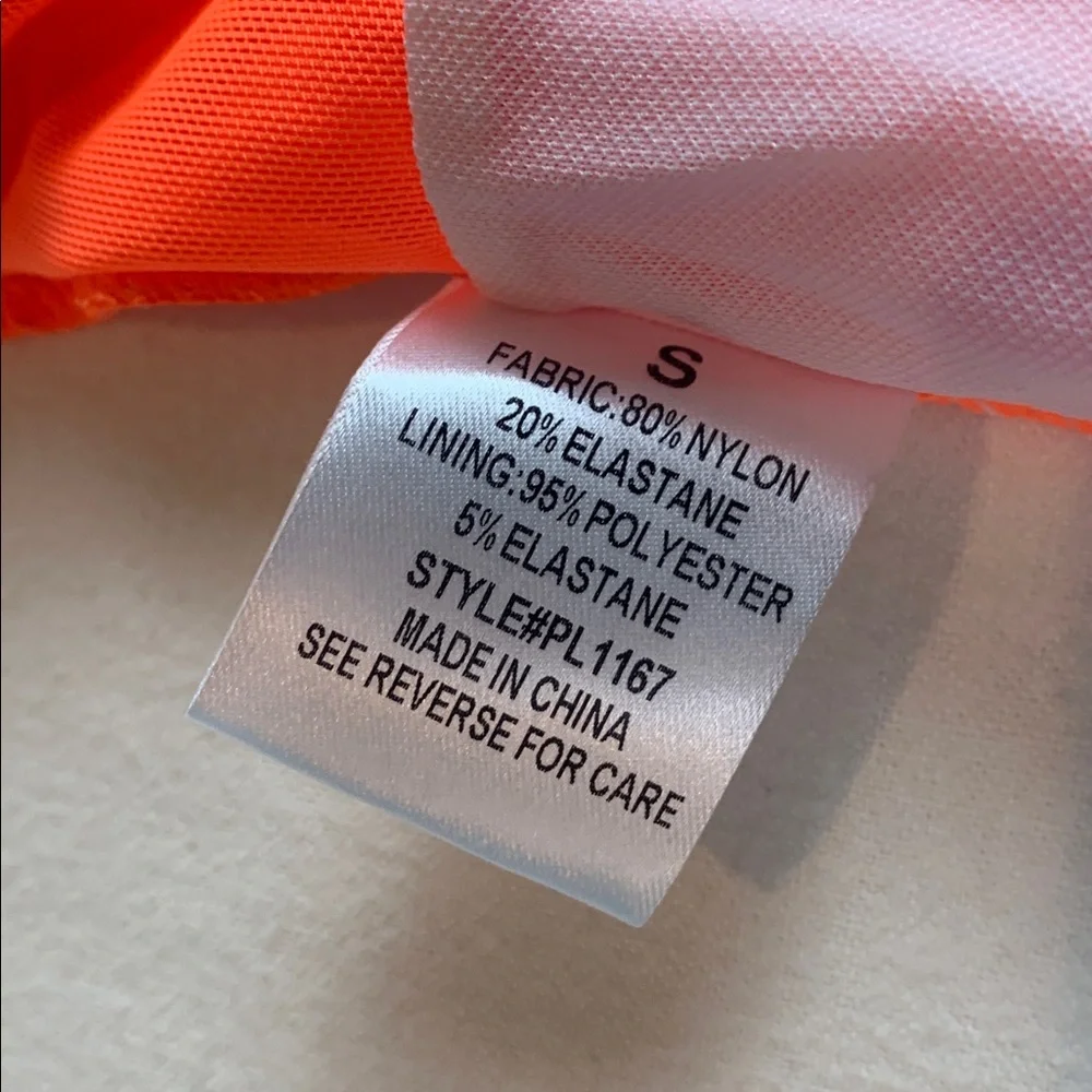 Pink Lily NWOT One Piece Swimsuit Neon Orange Small Mesh Detail at VNeck & Waist